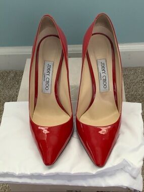 Jimmy Choo Red Patent Pointed Toe Stiletto Pumps